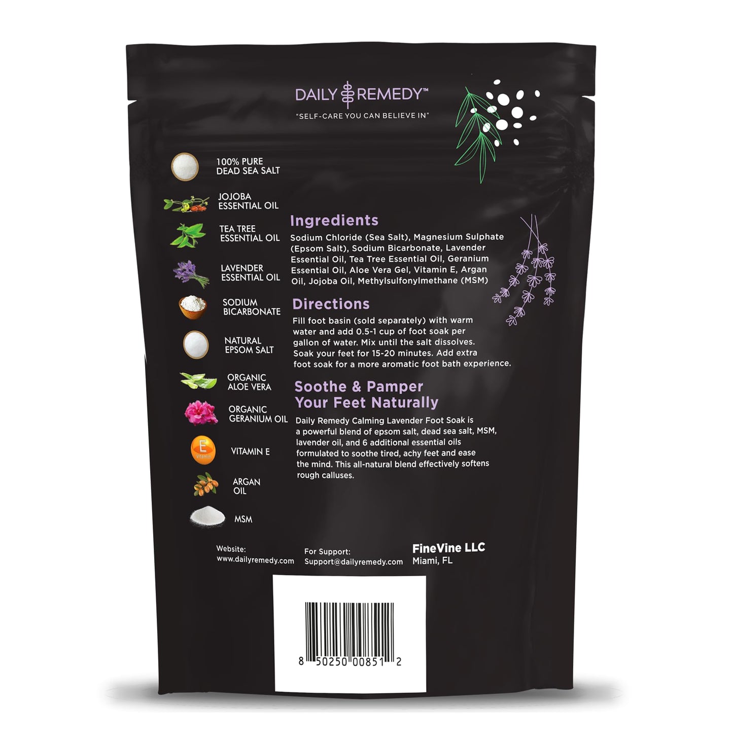 Daily Remedy Calming Lavender Foot Soak – Epsom Salt, Made in USA, Soothes Tired Feet, Softens Calluses, 16 oz