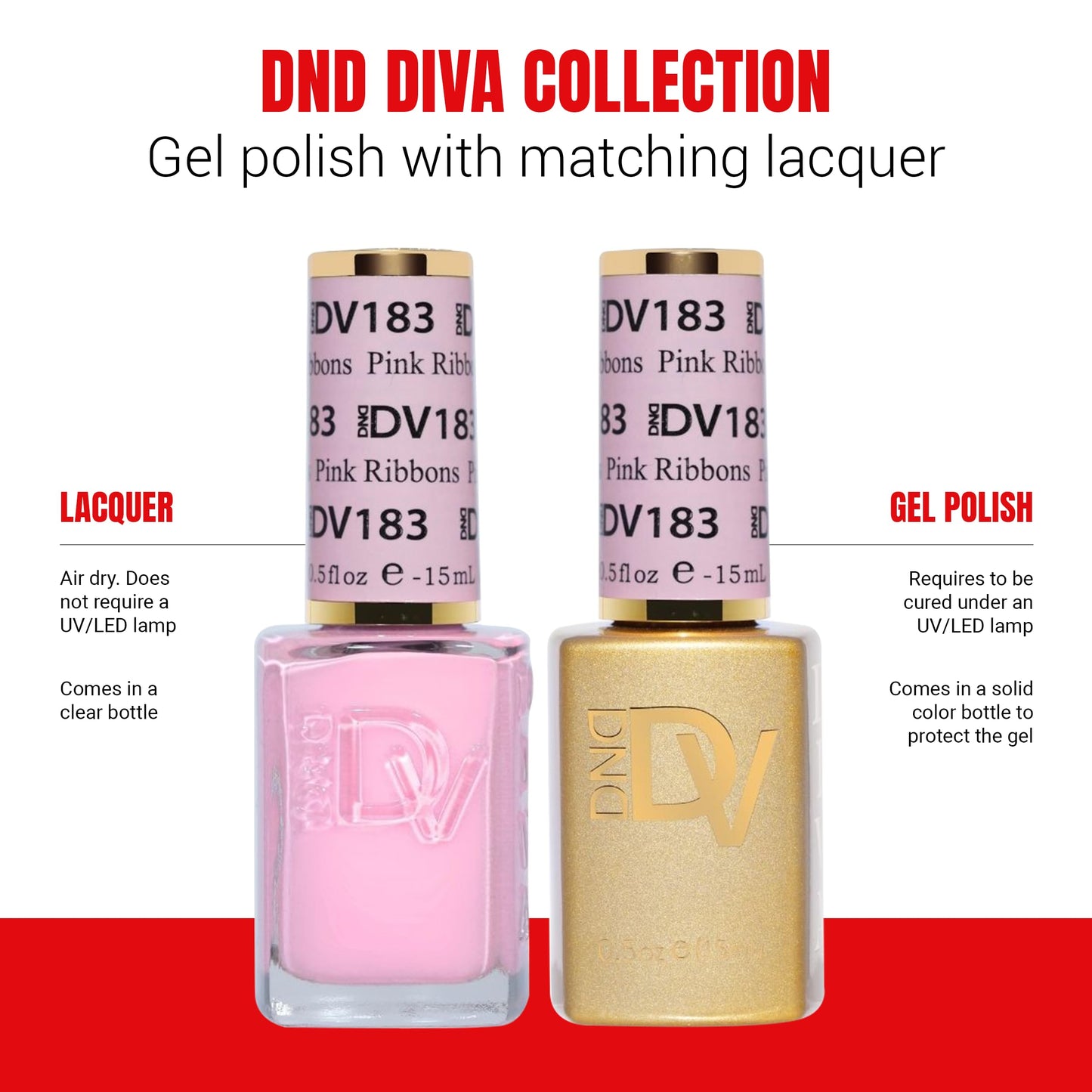 Daisy DND Diva Gel Polish Set – First Class Collection (Pink Ribbons) | UV/LED Gel Polish & Air Dry Lacquer Duo