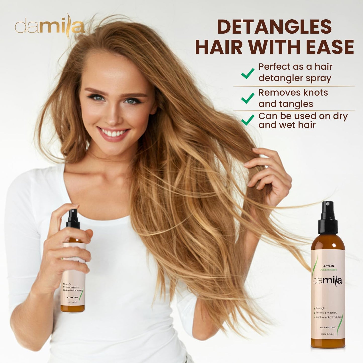 damila Keratin Leave-In Conditioner Spray for Fine, Dry, Damaged & Curly Hair | Detangles & Heat Protection