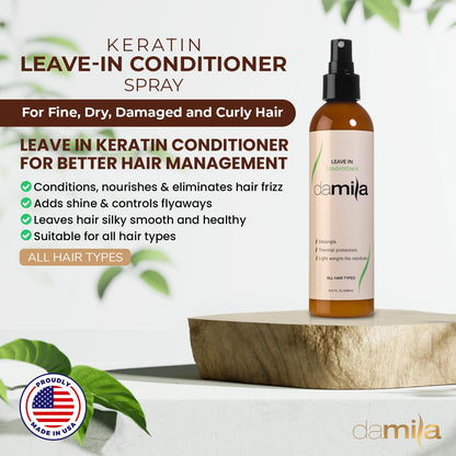 damila Keratin Leave-In Conditioner Spray for Fine, Dry, Damaged & Curly Hair | Detangles & Heat Protection