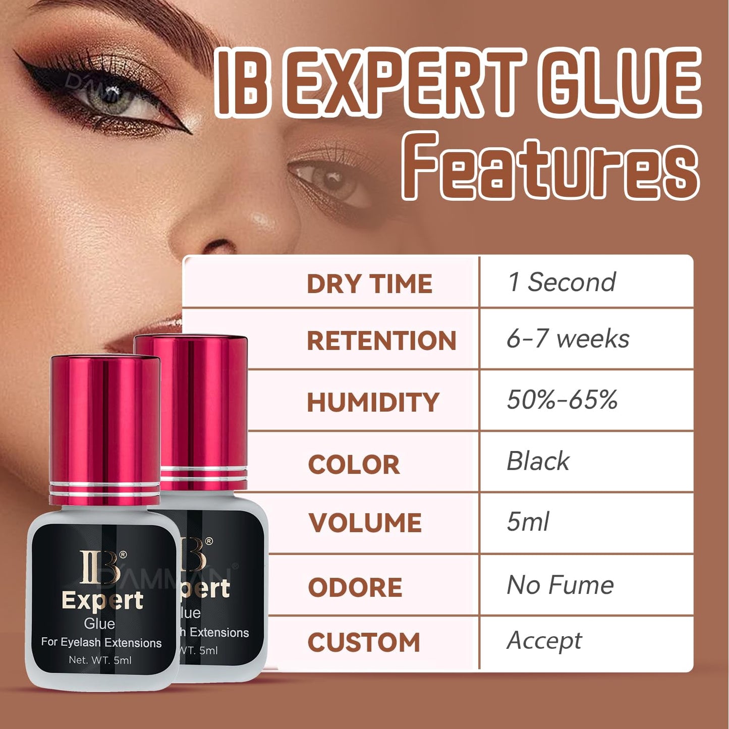 DAMMAN One Bottle 5ml IB Expert Glue – Fast-Drying Eyelash Extension Adhesive, No Fume No Odor