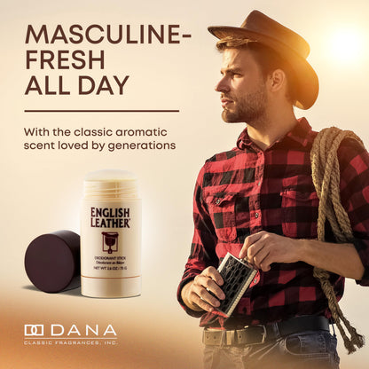 Dana English Leather Deodorant for Men — Classic Citrus, Aromatic & Woody Scent (2.6 oz)