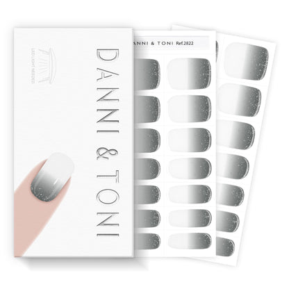 DANNI & TONI Semi-Cured Gel Nail Strips – Grey-White Ombre Glitter, 28 Nail Wraps | Ash Dream