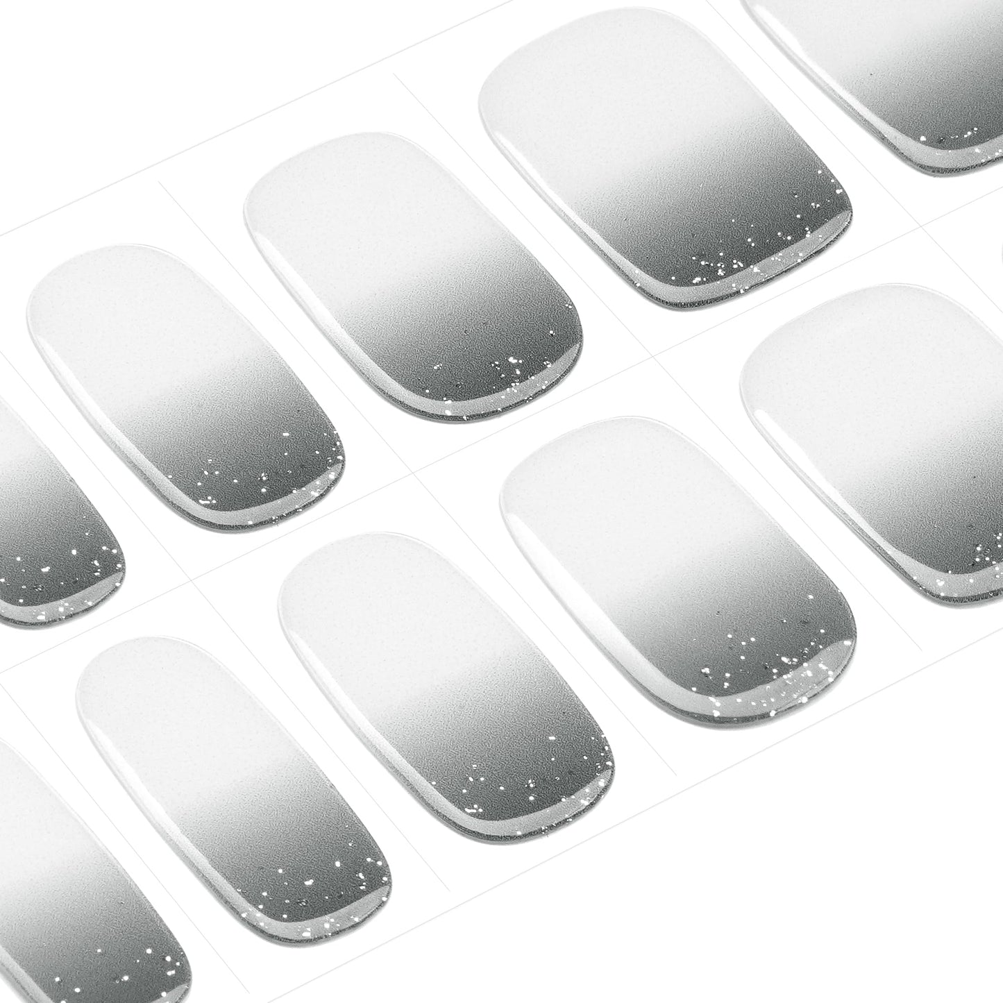 DANNI & TONI Semi-Cured Gel Nail Strips – Grey-White Ombre Glitter, 28 Nail Wraps | Ash Dream