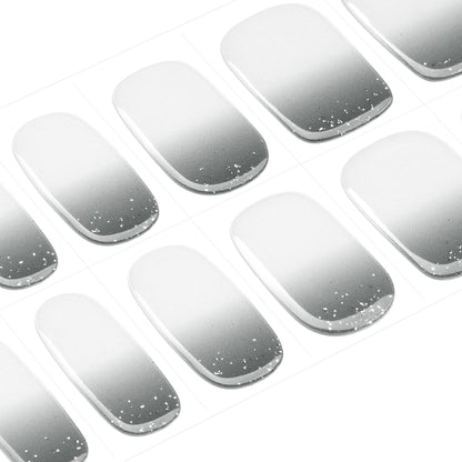 DANNI & TONI Semi-Cured Gel Nail Strips – Grey-White Ombre Glitter, 28 Nail Wraps | Ash Dream