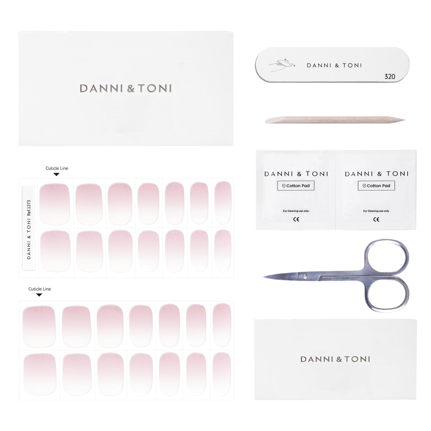 DANNI & TONI Semi-Cured Gel Nail Strips – Translucent Pink Ombre Glitter (In The Mood for Love) – 28 pcs