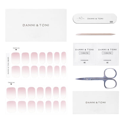 DANNI & TONI Semi-Cured Gel Nail Strips – Translucent Pink Ombre Glitter (In The Mood for Love) – 28 pcs
