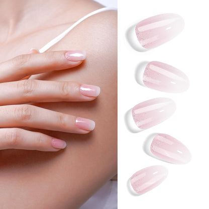 DANNI & TONI Semi-Cured Gel Nail Strips – Translucent Pink Ombre Glitter (In The Mood for Love) – 28 pcs