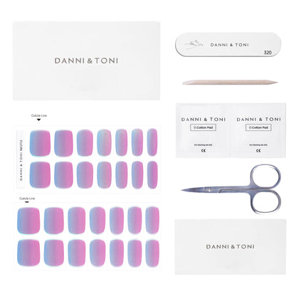 DANNI & TONI Chrome Dream Semi-Cured Gel Nail Strips – Holographic Aurora Nails, 28 Stickers