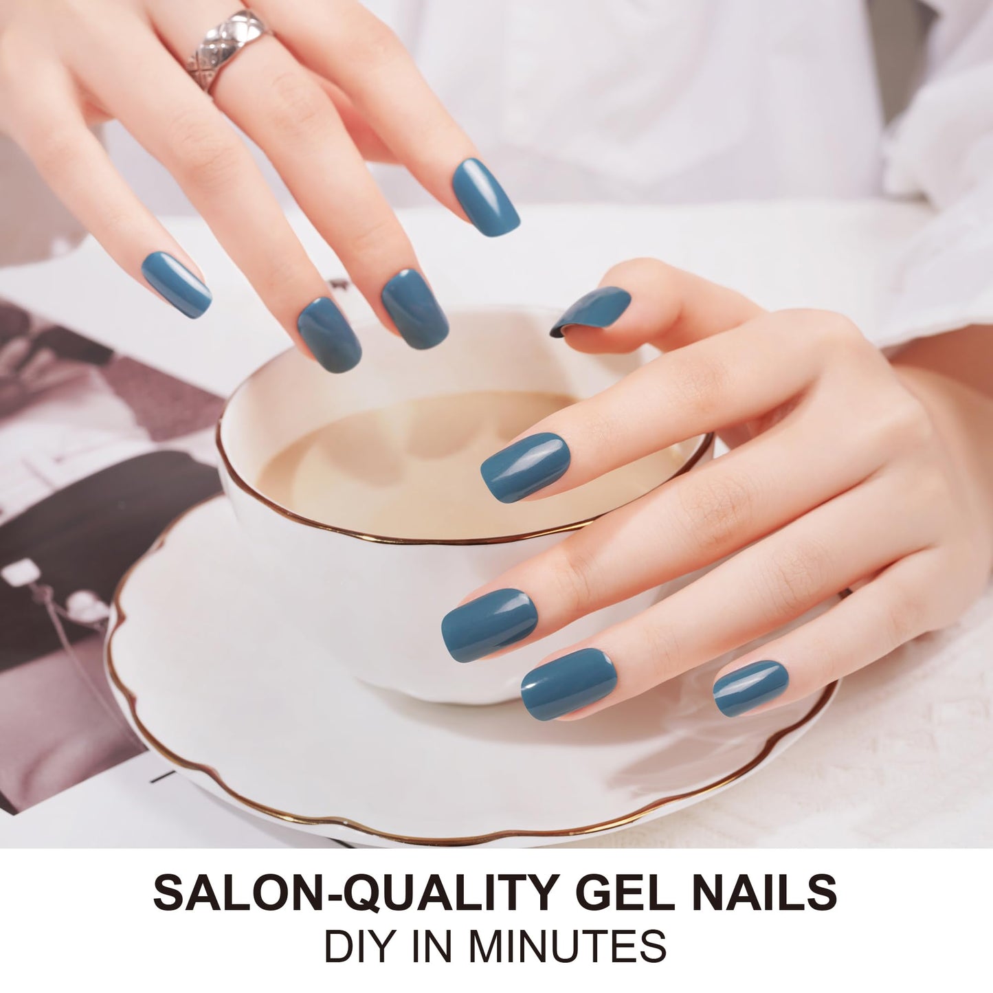 DANNI & TONI Indigo Semi-Cured Gel Nail Strips - Blue Glossy Nail Wraps (28 pcs)