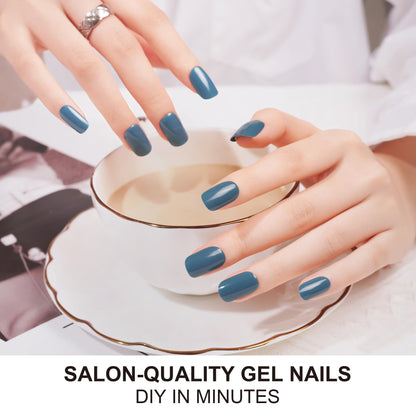 DANNI & TONI Indigo Semi-Cured Gel Nail Strips - Blue Glossy Nail Wraps (28 pcs)