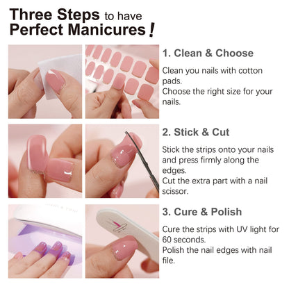 DANNI & TONI Semi-Cured Gel Nail Strips – Translucent Pink Ombre Glitter (In The Mood for Love) – 28 pcs
