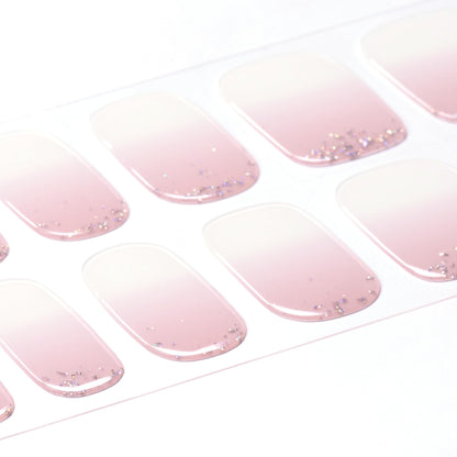 DANNI & TONI Semi-Cured Gel Nail Strips – Translucent Pink Ombre Glitter (In The Mood for Love) – 28 pcs
