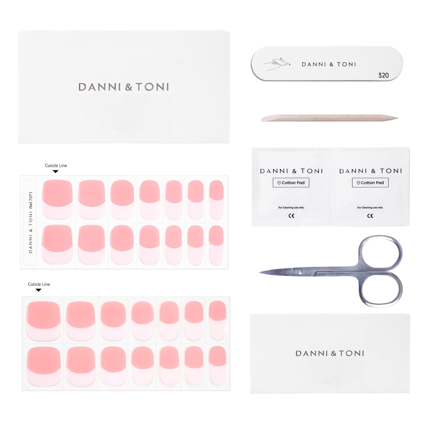 DANNI & TONI Semi Cured Gel Nail Wraps – White French Tips, Pink Nail Wraps (28 Stickers)