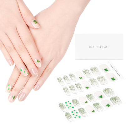 DANNI & TONI Shamrock Chic Semi-Cured Gel Nail Strips – 28 Green Glitter Wraps