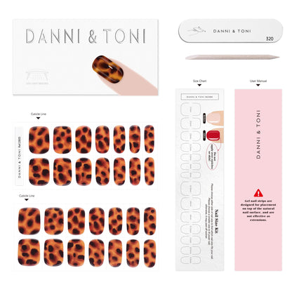 DANNI & TONI Semi-Cured Gel Nail Wraps – Cheetah Print Leopard, 28 Nails | Tortoise Glow
