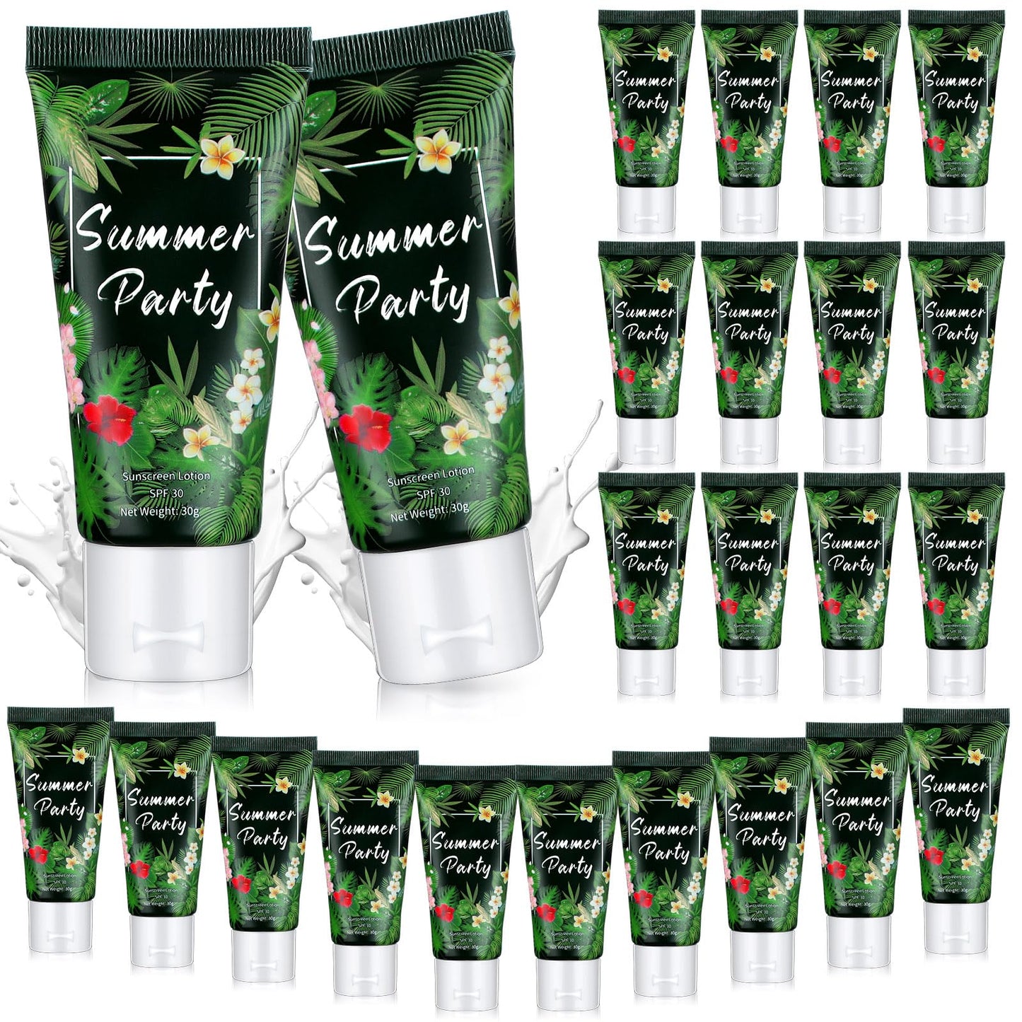 Dansib 24 Pcs Mini Sunscreen Bulk — SPF 30 Travel Size 1oz for Weddings (White Cream, Tropical)