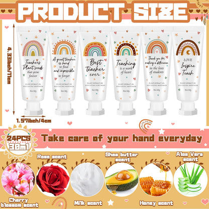 Dansib 24 Pcs Teacher Appreciation Hand Cream Gift Set – Boho Rainbow Travel-Size Moisturizing Lotion