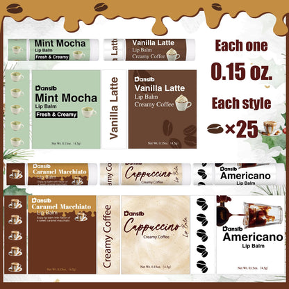 Dansib 50 Pack Coffee Flavor Lip Balms – Vanilla Latte & More