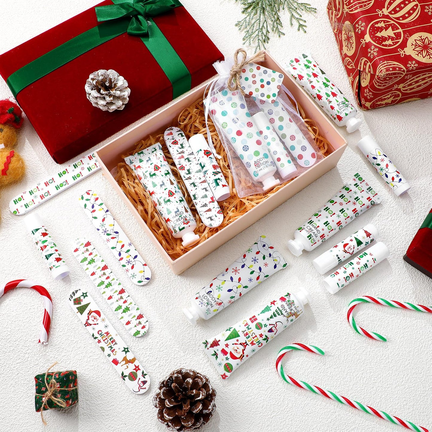 Dansib 6 Sets 36 Pcs Christmas Party Favors Gift Set – Hand Cream, Lip Balm, Body Lotion