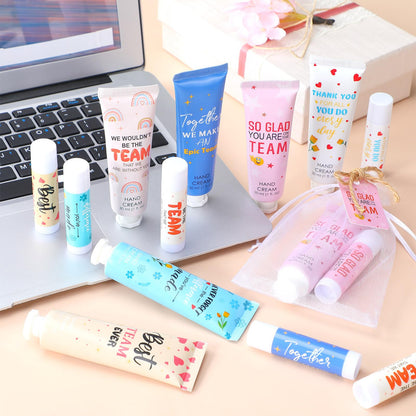 Dansib 12‑Set Best Team Ever Gifts – Hand Cream, Lip Balm, Cards & Organza Bags for Coworkers