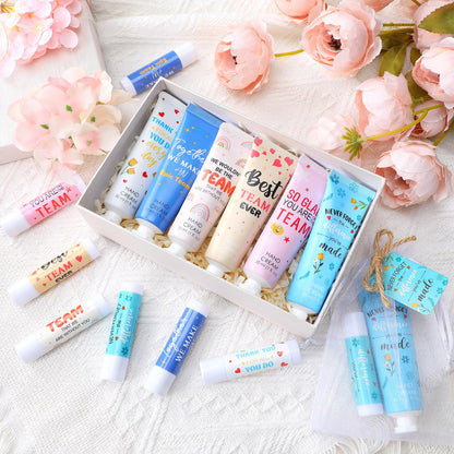 Dansib 12‑Set Best Team Ever Gifts – Hand Cream, Lip Balm, Cards & Organza Bags for Coworkers