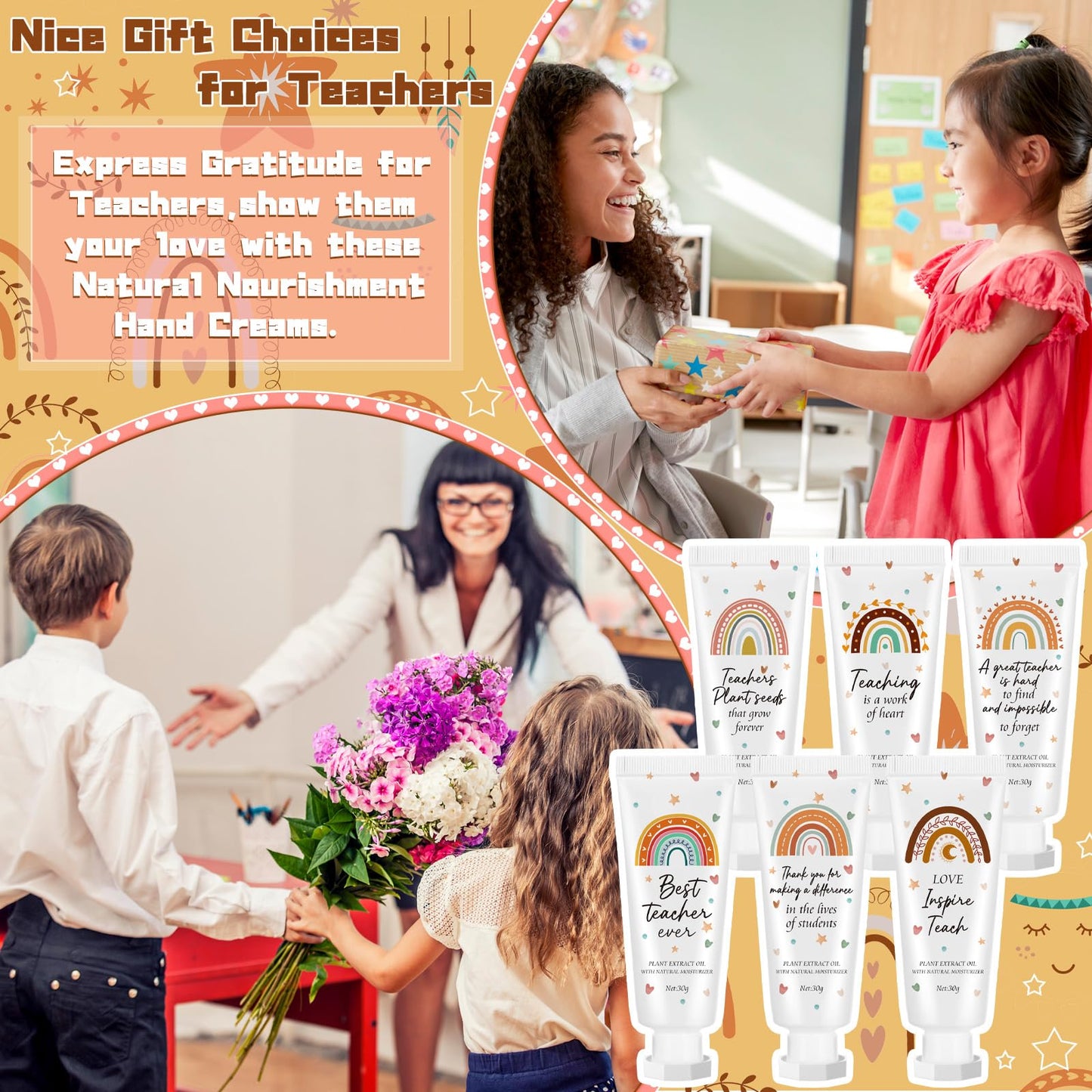 Dansib 24 Pcs Teacher Appreciation Hand Cream Gift Set – Boho Rainbow Travel-Size Moisturizing Lotion