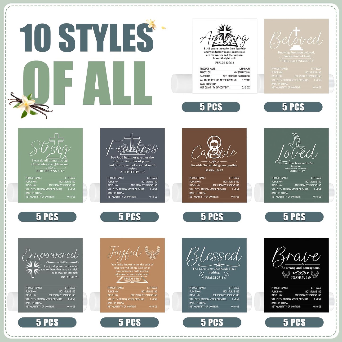 Dansib 50-Pack Christian Lip Balm Gift Set – Scripture Verse Bulk for Church & Staff