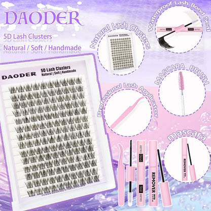 DAODER Wispy Lash Clusters Kit 5D 13mm — Short C Curl Lashes with Bond & Remover