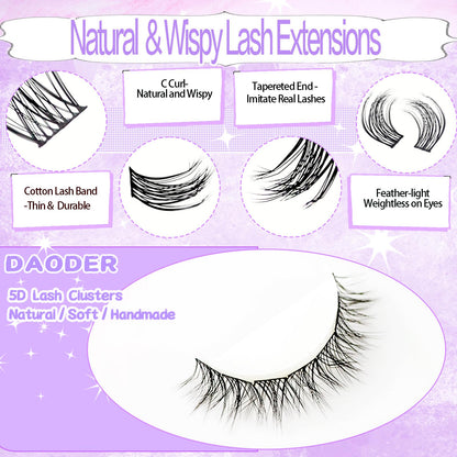 DAODER Wispy Lash Clusters Kit 5D 13mm — Short C Curl Lashes with Bond & Remover