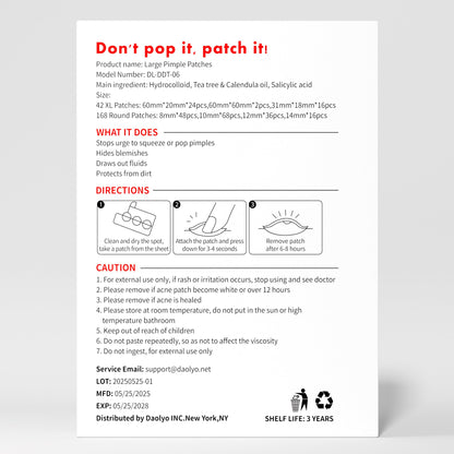 Daolyo Large Pimple Patches – 7 Sizes, 210 Patches for Face & Body