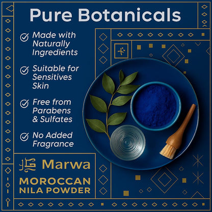 Dar Marwa Nila Powder — 100% Pure Saharan Indigo Blue Clay Mask for Face & Body | Brightens & Evens Skin
