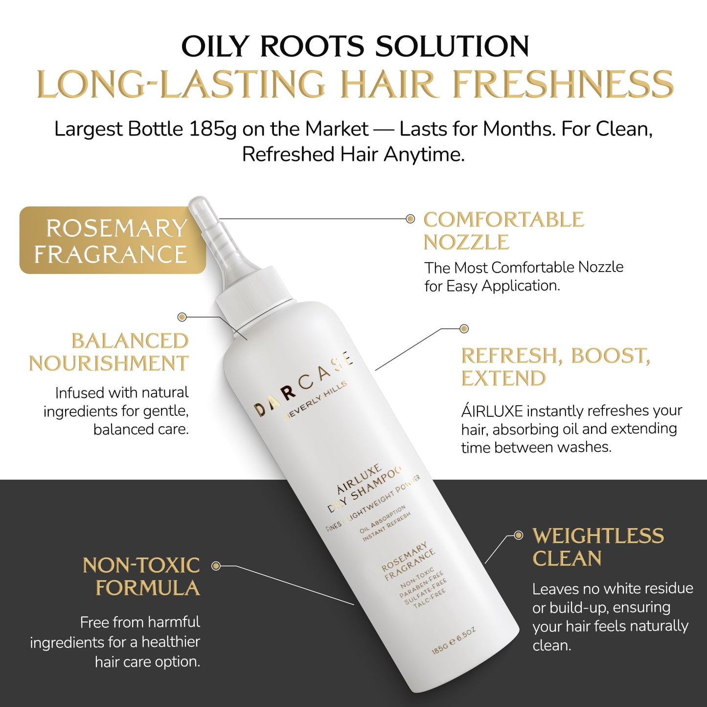 DARCASE Premium Powder Dry Shampoo Rosemary – Talc-Free, Non-Aerosol, 6.5oz for All Hair Types