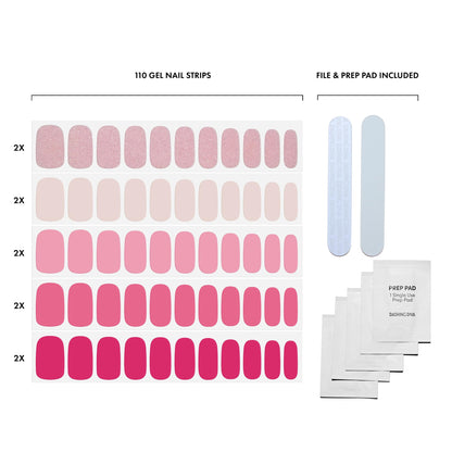 Dashing Diva Gloss Nail Strips 5-in-1 Kit - Best of Pinks | UV Free, Chip Resistant, Long-Lasting Gel Nail Strips