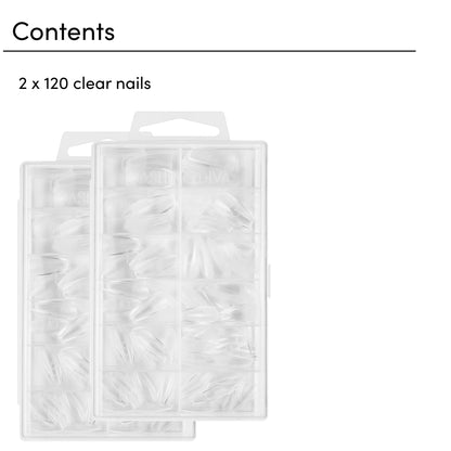 Dashing Diva GelXtend Nail Tips, 2 Pack – Clear, Long Coffin Nails with LED Glue | No-Soak Removal