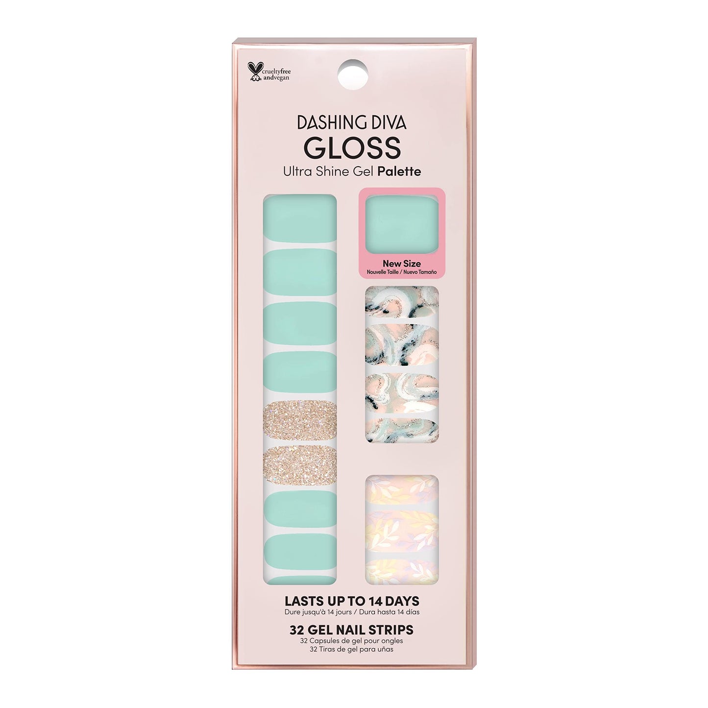 Dashing Diva Get Jaded Gloss Nail Strips – Mint Green Gel Strips with Gold Glitter, 14 Day Wear