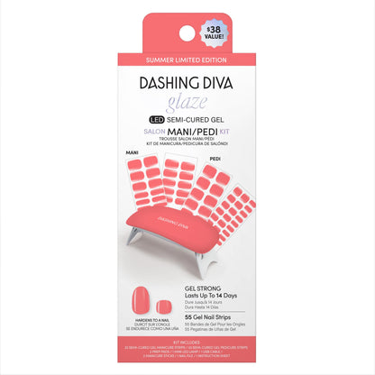 Dashing Diva Glaze Mani Pedi Kit – Vitamin C Glaze with LED Lamp | Semicured Gel Nail Strips