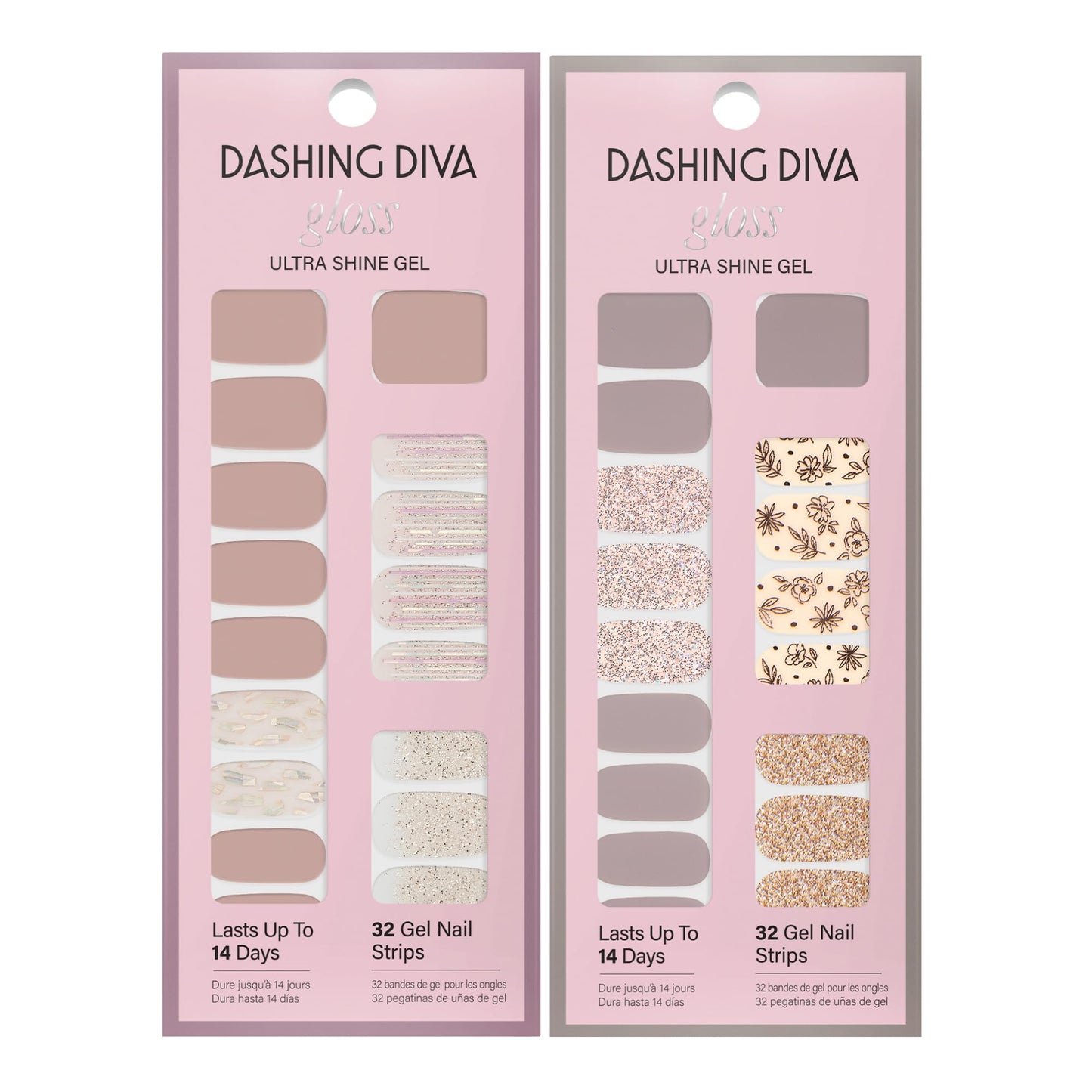 Dashing Diva Gloss Nail Strips Bundle – Lavender Dreams & After Glow | UV-Free, Chip-Resistant Gel Stickers