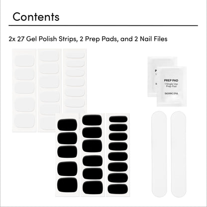 Dashing Diva Gloss Nail Strips Bundle – The Black & White Collection: Real Black & Daikon (2 Sets) | UV Free, Chip-Resistant