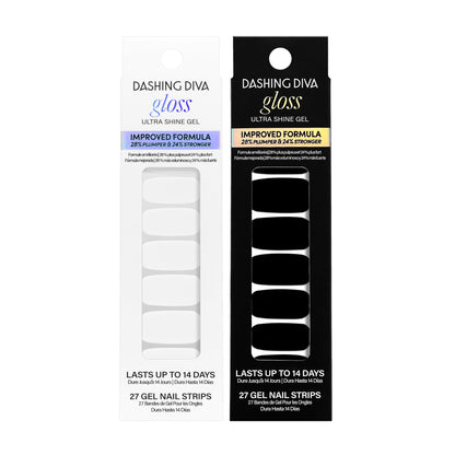 Dashing Diva Gloss Nail Strips Bundle – The Black & White Collection: Real Black & Daikon (2 Sets) | UV Free, Chip-Resistant