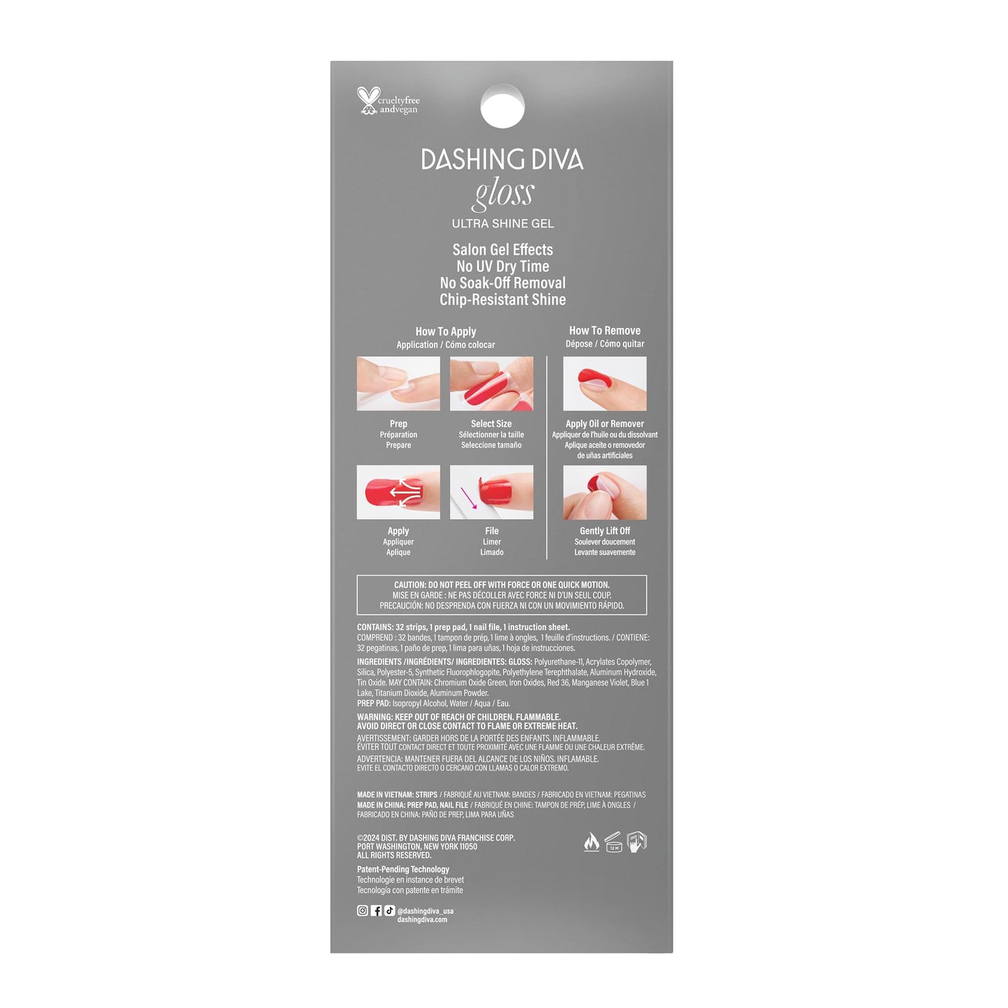 Dashing Diva Gloss Nail Strips Santa's Helper | UV-Free Gel Look, Chip-Resistant (32 Wraps + Prep Pad + File)