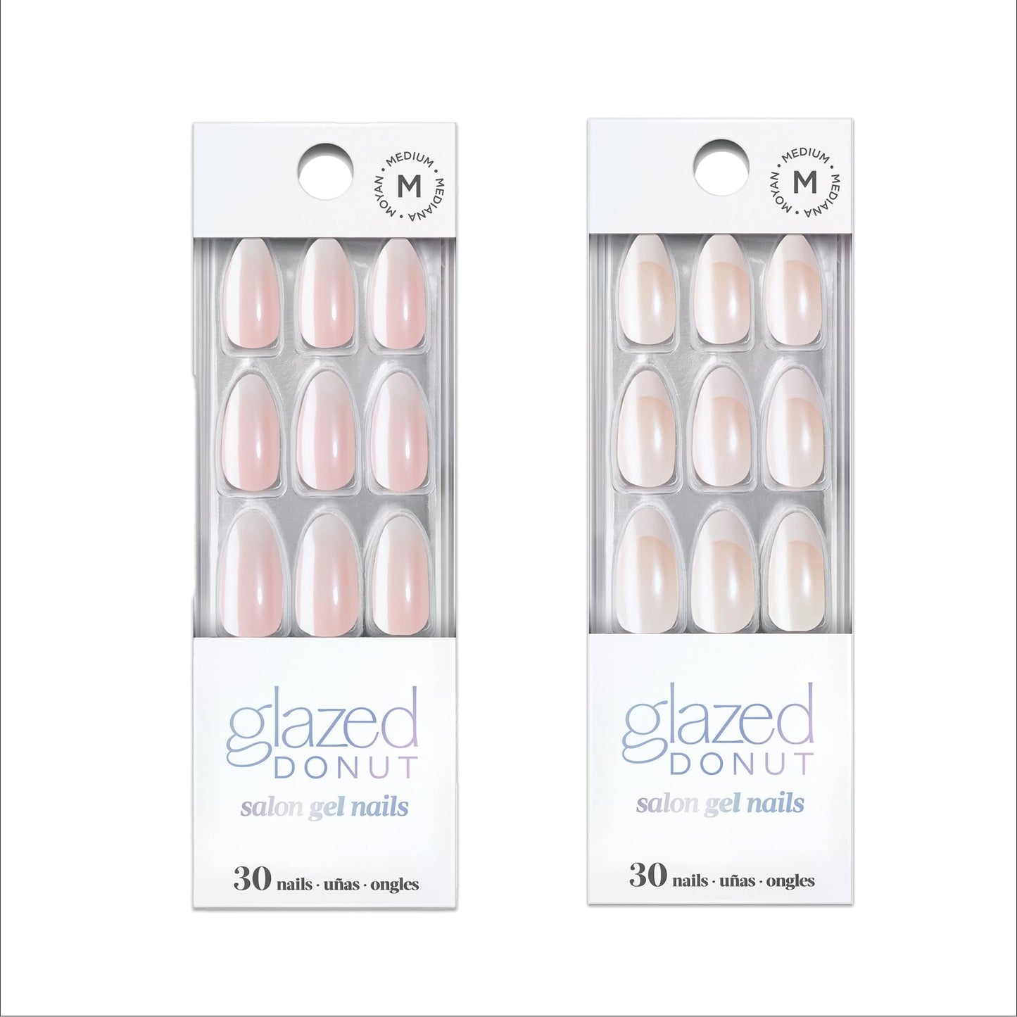 Dashing Diva Nailbliss Glazed Donut Gel Manicure Bundle – Rosewater Glaze & French Glaze | 2 Sets of 30 Medium Almond Nails