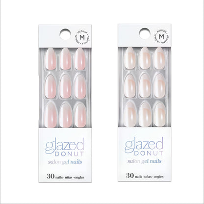 Dashing Diva Nailbliss Glazed Donut Gel Manicure Bundle – Rosewater Glaze & French Glaze | 2 Sets of 30 Medium Almond Nails