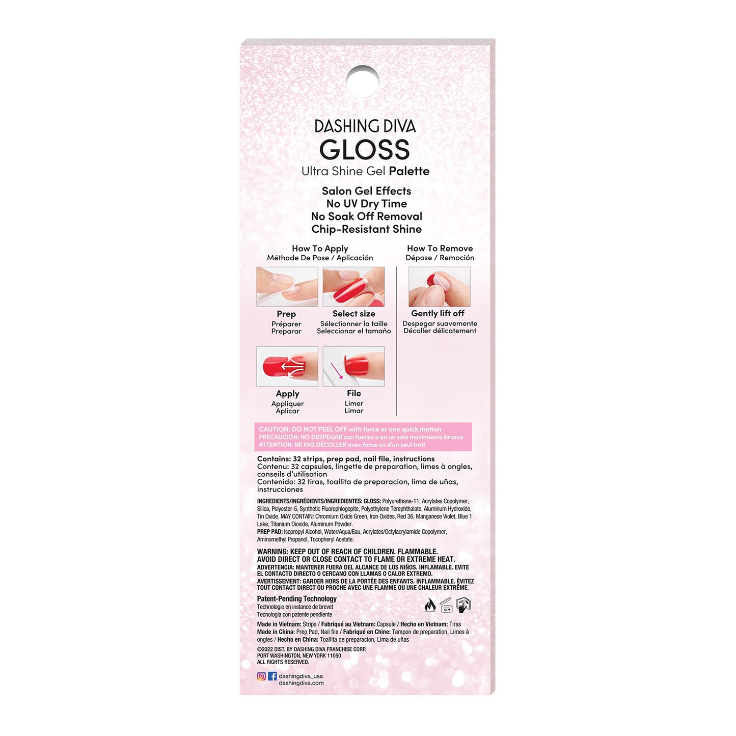Dashing Diva Gloss Nail Strips Santa's Helper | UV-Free Gel Look, Chip-Resistant (32 Wraps + Prep Pad + File)