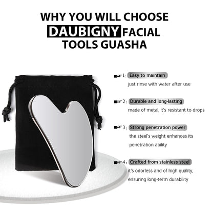 Daubigny Stainless Steel Gua Sha — Facial & Body Massage Tool with Travel Pouch