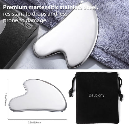 Daubigny Stainless Steel Gua Sha — Facial & Body Massage Tool with Travel Pouch