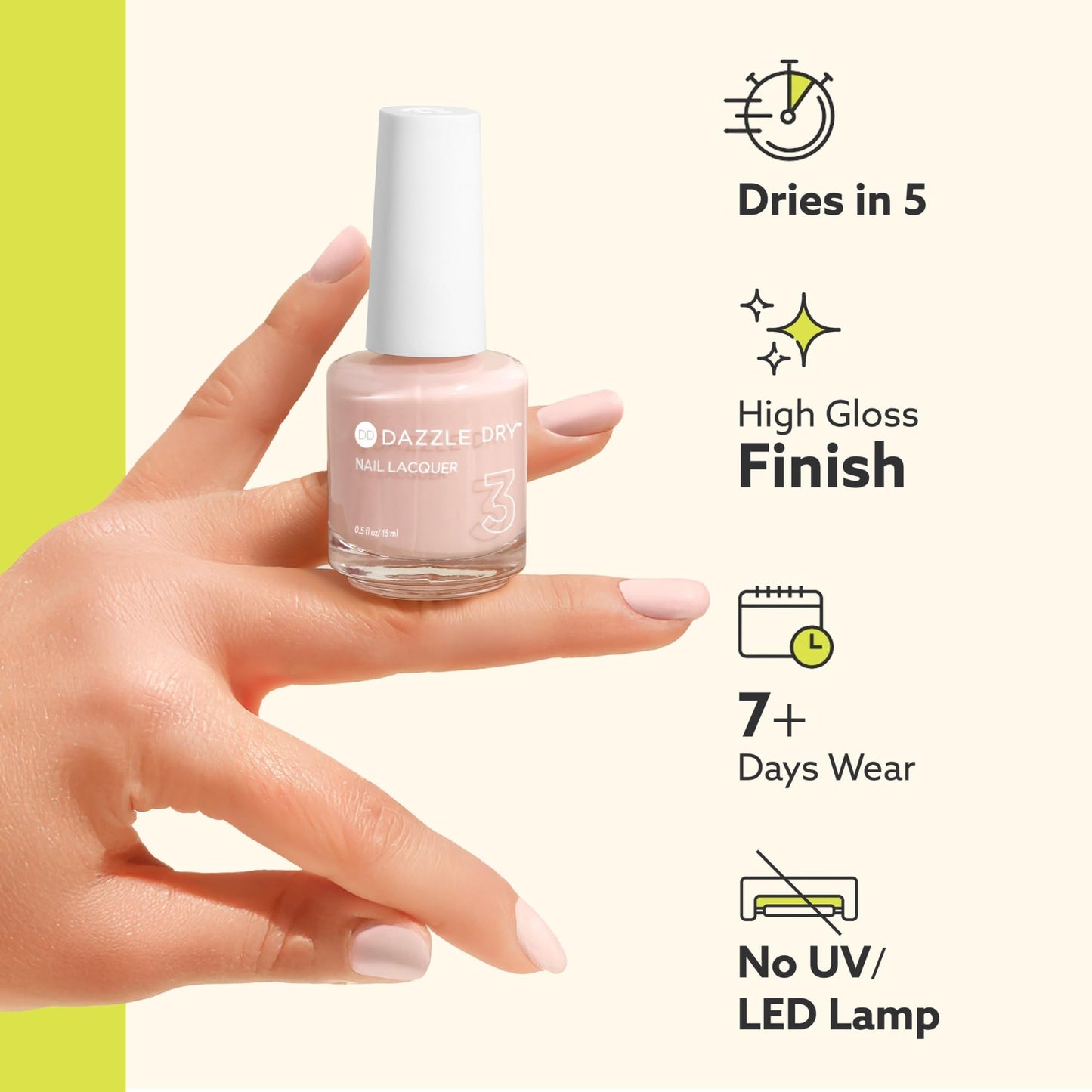 Poised – Dazzle Dry Nail Lacquer (Step 3) | Semi-Sheer Iridescent White with Pink Shimmer | 0.5 fl oz