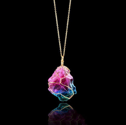 Seven Colour Natural Stone Rough Crystal Pendant