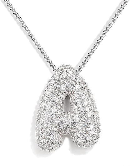 A-Z Zircon Balloon English Letter Necklace, Gold & Silver