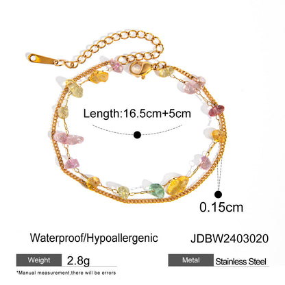 Gold-Plated Stainless Steel Broken Stone Chain Bracelet Ring